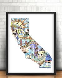California Map Print Watercolor Ink