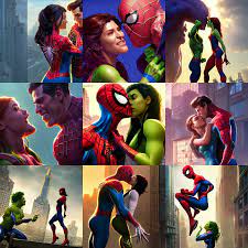 spider - man kissing she - hulk, unreal engine 5, | Stable Diffusion |  OpenArt