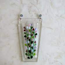 Fused Glass Wall Pocket Vase Flowers