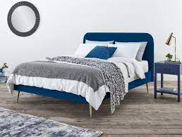 Elona Navy Blue Velvet Upholstered Bed