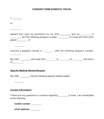minor travel consent form sle template
