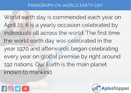 paragraph on world earth day 100 150