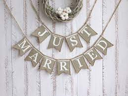 just married wedding banner rustic
