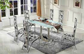 glass dining table set with 6 chairs