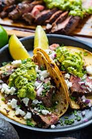 carne asada tacos with avocado salsa