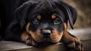 rottweiler puppy looks at camera while