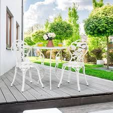 Topbuy Rose Design Bistro Set Antique Aluminum Bench Patio Garden Chair For Outdoor White