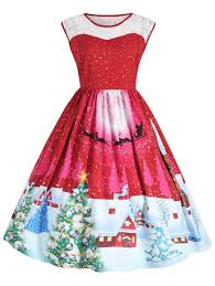 Christmas Plus Size Lace Panel Sleeveless Party Dress