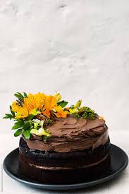 chocolate cake with real flower