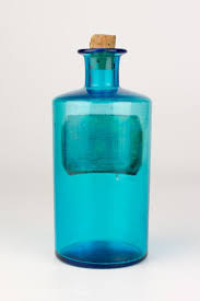 Blue Glass Apothecary Bottle With Label