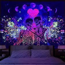 sun skeleton fluorescent tapestry wall