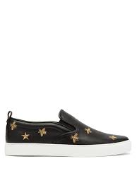 Dublin Embroidered Leather Slip On Trainers Gucci