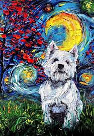 Westie Dog Starry Night Style