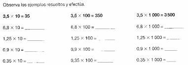 Resultado de imagen de multiplicar numeros decimales por la unidad seguida de ceros