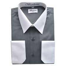 Details About Berlioni Mens Dress Two Tone Shirt French Convertible Cuff Charcoal 2xl 34 35
