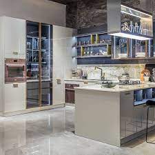 Glossy Lacquer Grey Kitchen Cabinets