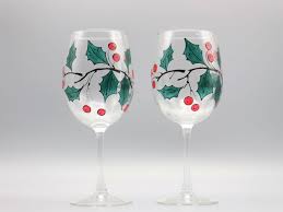Painted Holly Wine Glasses Painted