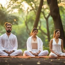 young indian women and man doing yoga