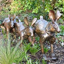 Bronze Running Rabbits Garden Sculpture
