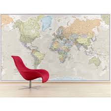 Giant World Wall Map Mural With Antique