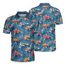 Custom Name Koi Pattern All Over Print Polo Shirt Real Blue Fish For Men -  Godoprint