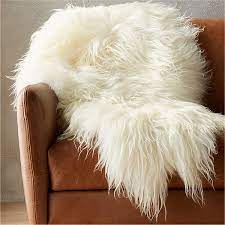 white sheepskin fur throw blanket