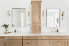 white and wood double vanities