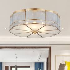Colonial Clover Ceiling Mounted Light 14 18 W 3 4 Bulbs Prismatic Glass Flush Mount Light Fixture In Brass For Dining Room Beautifulhalo Com