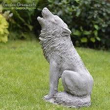 Howling Wolf Large Hand Cast Stone