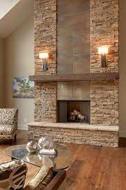 Contemporary Living Room Stacked Stone