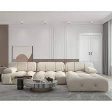 J E Home 103 95 In W Velvet 3 Seater Free Combination Sofa With Ottoman In Beige