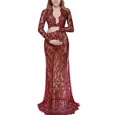 Women Plus Size Lace Sheer Maternity Gown Maxi Dress