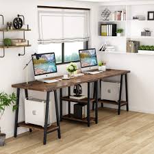 Another option would be a long desk that two persons can share.you can also opt for matching chairs for the desk. Home Office Desks Extra Long Two Person Desk With Storage Shelf Tribesigns 94 5 Inches Computer Desk Black Home Kitchen