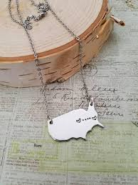 United States Map Necklace Long Distance Relationship Gift For Her Usa Necklace Connecting Hearts Location
