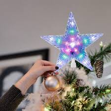 Lvydec Christmas Led Star Tree Topper Battery Operated Lighted Christmas Tree Decoration Color Changing And Flashing Red Green And Blue