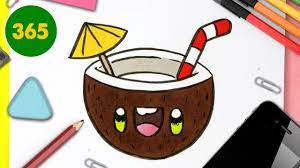 COMMENT DESSINER UN COCKTAIL DE NOIX DE COCO KAWAII - dessins kawaii faciles  - dessiner des aliments - YouTube