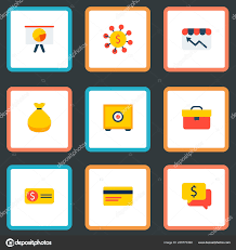 Set Of Finance Icons Flat Style Symbols With Conversation