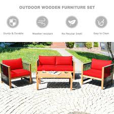 4 Pieces Acacia Wood Sofa Set With