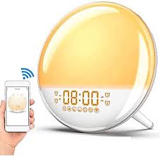 Amazon Com Sunrise Alarm Clock Wake Up Light Smart Wifi Sunset Simulation Digital Led Clock Supports App Control With Fm Radio 4 Alarms 7 Alarm Sounds Snooze Function 20 Brightness 7 Colors Bedside Night Light Home