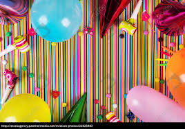 Royalty Free Image 22825983 Birthday Party Items On Striped Background With Copy Space