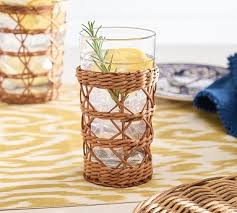 Handwoven Wicker And Glass Tumblers