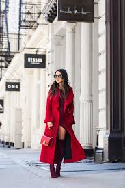 Red Long Coat Burgundy Boots