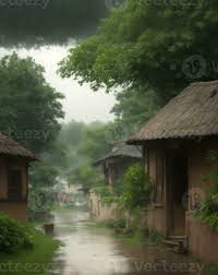 rainy in village 28085455 stock photo