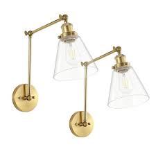 Wingbo Swing Arm Adjustable Wall Lamps Set Of 2 Brass Hardwired Light Fixture Up Down Glass Shade