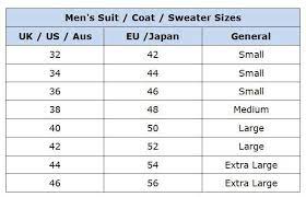 mens jacket size chart eu clothing