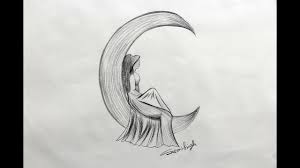 Pencil drawing, drawing executed with an instrument composed of graphite enclosed in a wood casing and intended either as a sketch for a more elaborate work in another medium. How To Draw Moon With Angel Step By Step Pencil Drawing Youtube