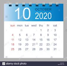 October 2020 Vector Monthly Calendar Template 2020 Year In