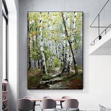 Large Abstract Birch Landscape Painting