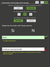 Chemistry Formulas Names On The App
