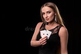 Young Beautiful Woman Playing In Casino. Girl Holding The Winning  Combination Of Poker Cards. Two Aces Stock Image - Image of choice,  gambling: 108263485